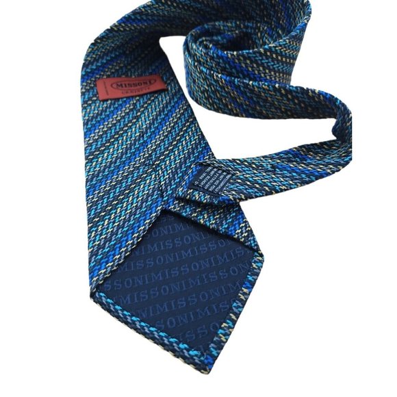 MISSONI Blue Striped Silk Tie ITALY 58"/ 3.5" EC - Picture 5 of 6